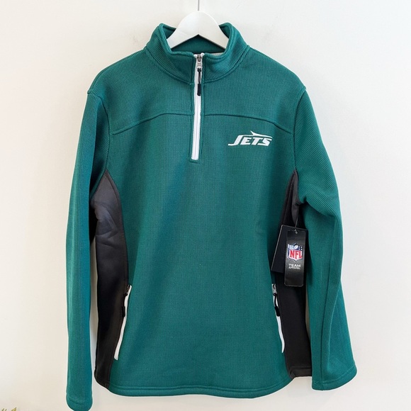 NWT NFL Team Apparel New York Jets 1/4 Zipper Fleece Lined Pullover Size Medium - Picture 1 of 11
